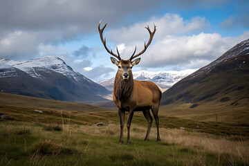 Fototapeta premium Majestic Red Deer Stag in Mountain Valley