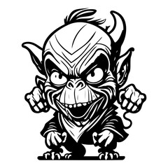 Monochrome cartoon demon vector character design