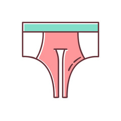 A simple line drawing illustration of pink mens underwear with a teal waistband