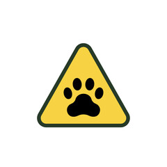 Animal Caution Warning Icon with Paw Print in Triangle