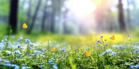 Fototapeta premium Art abstract nature spring Background; spring flower and butterfly 
