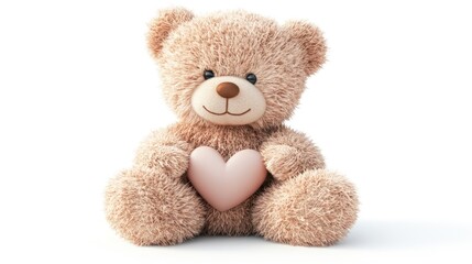 Obraz premium Teddy bear holding heart, white background, Valentine's Day gift, love