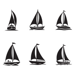 Sailboat icon, logo Vector Black silhouettes on white background