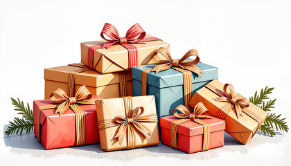 Obraz premium Birthday gifts stacked against a bright background 