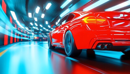 Red sports car tunnel speed.