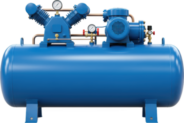 Industrial Blue Air Compressor with Pressure Gauges and Tank