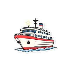 Naklejka premium Abstract vector kawaii style ship sticker with bright lens flare contrasting colors and contour lines set against a big white background art illustration design