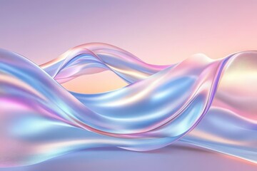 Iridescent flowing fabric waves against a gradient background