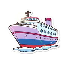 Obraz premium Abstract vector kawaii style ship sticker with bright lens flare contrasting colors and contour lines set against a big white background art illustration design