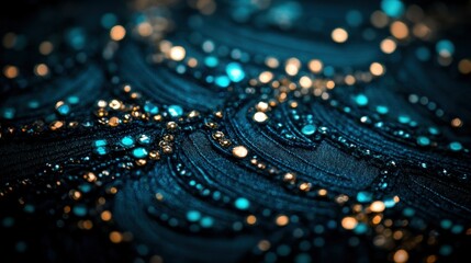 Luxurious dark teal fabric embellished with shimmering gold and turquoise beads.  Intricate pattern of beaded detailing