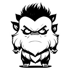 Monochromatic Angry Cartoon Beast Character Vector