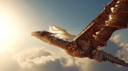 Obraz premium Fantasy Dragon Soars Through Vibrant Sky at Sunrise
