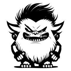Silhouette of Grumpy Monster Character with Punk Hair