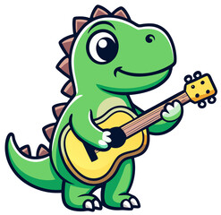 Fototapeta premium cute dinosaur rocking with a guitar