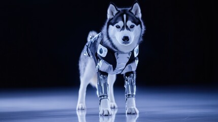 Cybernetic Husky Posing Studio Futuristic Background