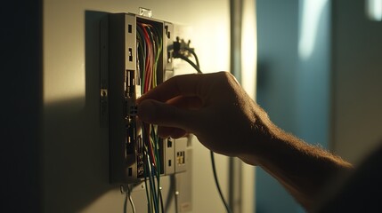 Electrician connecting wires in a junction box. Featuring wiring techniques and electrical safety