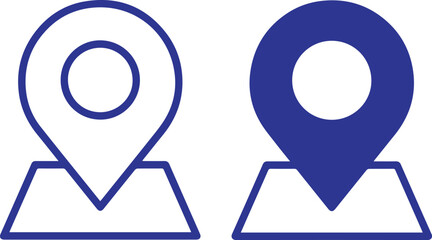 Location icons, map markers, blue and white, minimalist design, geometric shapes, navigation symbols, flat illustration, vector graphics,