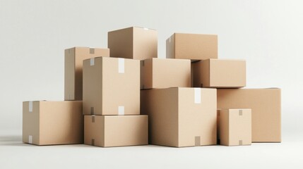 pile of unopened cardboard boxes stacked on top of each other ready to be shipped for logistics and supply chain management in e-commerce retail