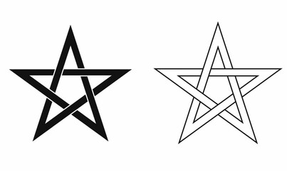 Fototapeta premium Interlaced five-pointed star icon in solid and outline styles. Also known as a pentagram or pentagon star. Great for mystical, geometric, or decorative designs.