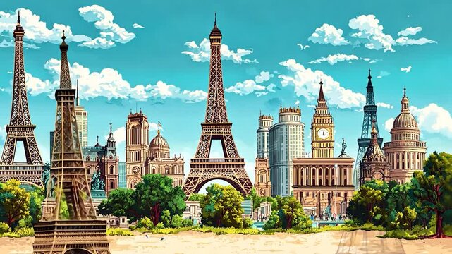 Pixel Art Cityscape: A Global Collection of Iconic Landmarks