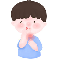Coughing Sick Child with Sore Throat Cartoon Illustration for Healthcare Use