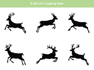 Graphic black silhouettes of wild Deer silhouette- vector illustration with white background
