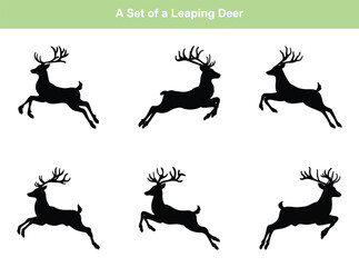 Graphic black silhouettes of wild Deer silhouette- vector illustration with white background
