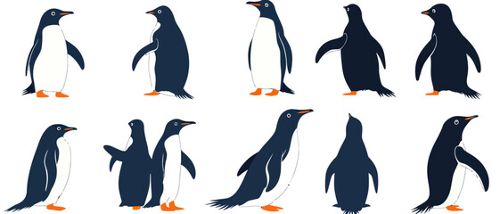 Penguin vector illustration set adorable antarctic birds in various poses