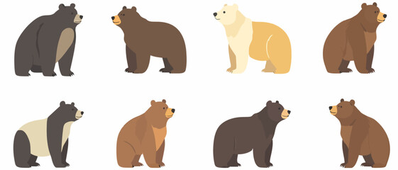 Fototapeta premium Various types of animated bears standing in a row animal illustration art