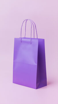 Elegant Purple Paper Shopping Bag on Pastel Background