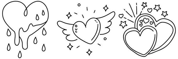 Dripping heart with tears symbolizes deep emotions while winged heart radiates joy and love, capturing essence of affection