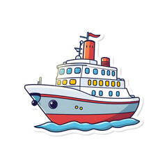 Obraz premium Abstract vector kawaii style ship sticker with bright lens flare contrasting colors and contour lines set against a big white background art illustration design