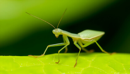 Fototapeta premium Closeup Of Green Mantis On Green Leaf