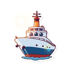 Obraz premium Abstract vector kawaii style ship sticker with bright lens flare contrasting colors and contour lines set against a big white background art illustration design