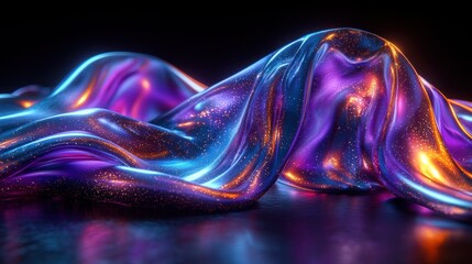 Abstract Glittering Fabric Landscape: A Symphony of Purple, Blue, and Orange Hues