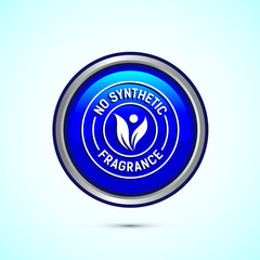 Fototapeta premium No synthetic fragrance icon design illustration. Synthetic fragrance free label sign symbol, Blue color round button design