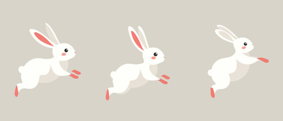 Obraz premium Cute bunny vector illustration, easter rabbit hopping, cartoon animal design