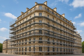 Fototapeta premium Building Facade Renovation with Scaffolding in City