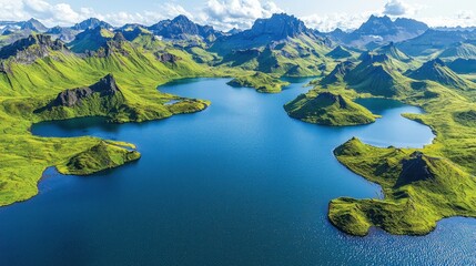 Aerial View of Serene Mountain Lake Landscape