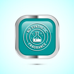 No synthetic fragrance icon design illustration. Synthetic fragrance free label sign symbol, Teal color square button design