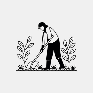 gardener digging garden black and white clip art preview