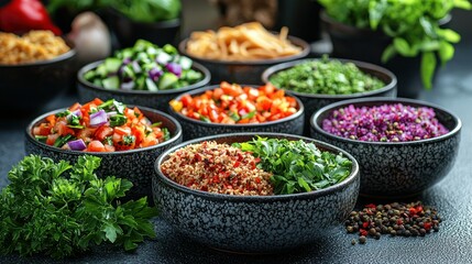 A Vibrant Collection of Colorful Middle Eastern Salads and Spices