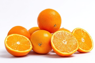 Fototapeta premium Pile of oranges and orange slices on white background