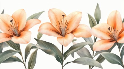 Elegant Peach Lilies Floral Illustration
