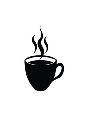 Simple black and white coffee cup icon with steam.