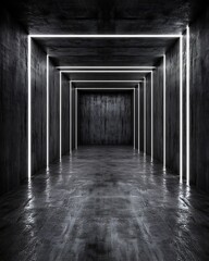 Obraz premium Dark Concrete Corridor with Glowing Neon Lines