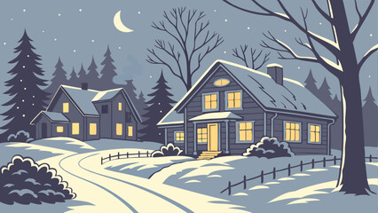 winter landscape with houses