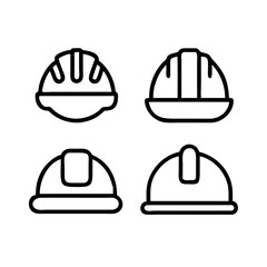 Hard Hat Line Icons Set – Vector Design Featuring Helmet Safety Equipment for Construction Workers, Builders, Industrial Engineers and Manual Labor Professionals.