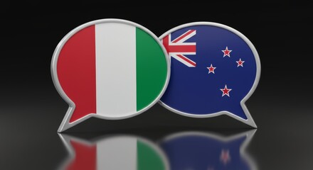 Italy and New Zealand Flags inside Chat Bubbles symbolizing cross cultural communication
