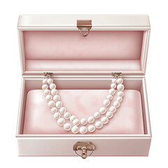 Elegant pearl necklace displayed in a jewelry box, PNG isolated   